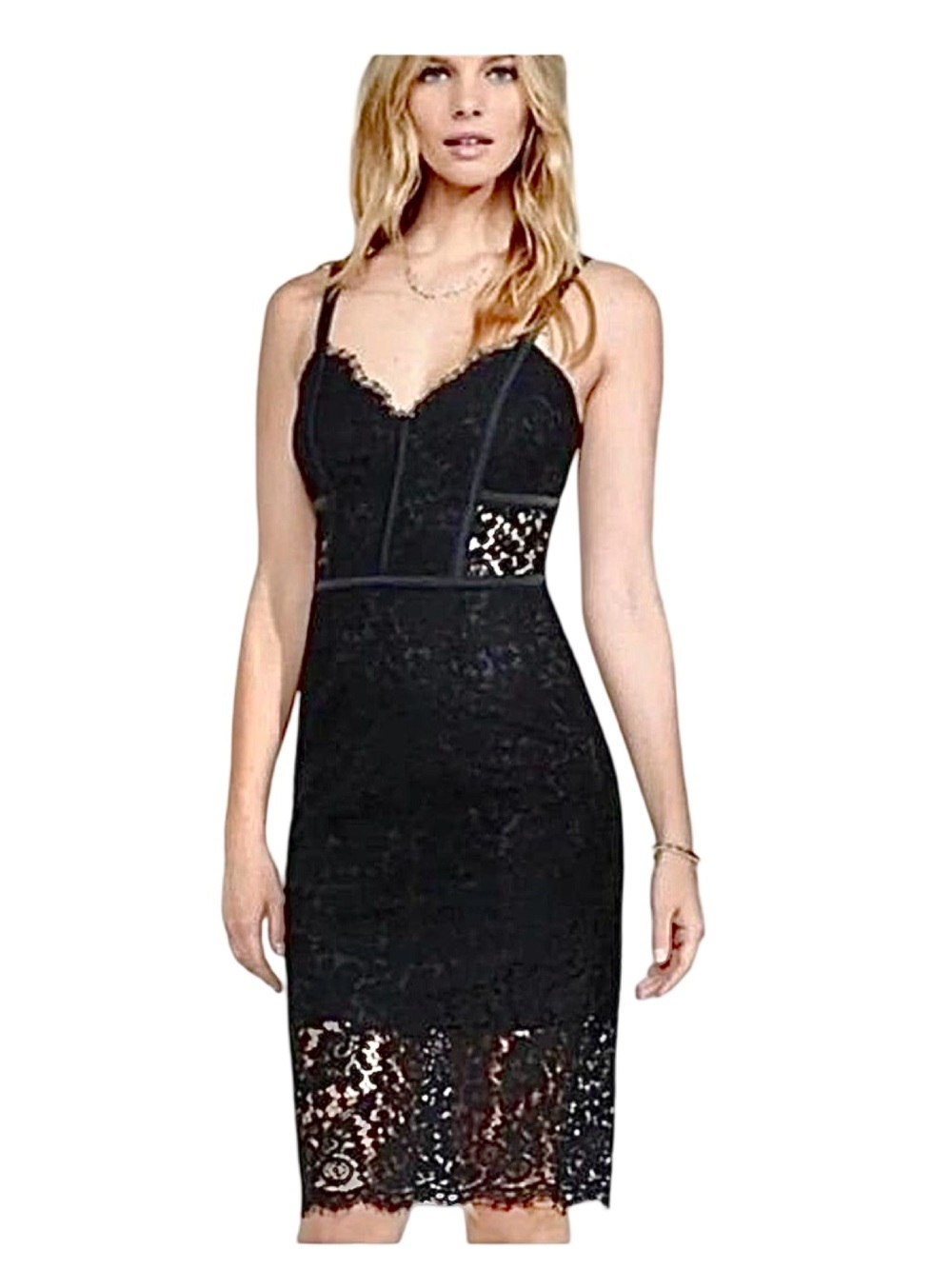 Express Corset Black Lace Midi Bodycon Dress Size 6 EUC